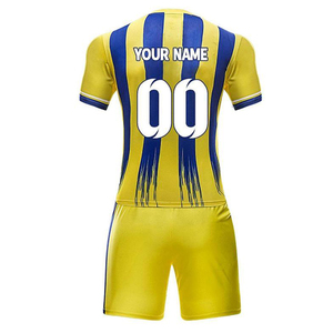 Custom Men Soccer Uniform White Blue Sublimated Print Short Sleeve Round Neck Breathable Polyester Team Wear Soccer Uniform - Product Image 4