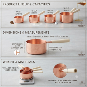 Handmade Pure Copper Measuring Cups Set Wooden Handle Kitchen Measuring Scoop Baking Coffee Tea <b>Tools</b> OEM ODM Manufacturer - Product Image 5