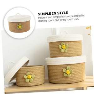 Panier en macramé tendance et mignon avec couvercle, petite taille, idéal pour offrir en cadeau, pour le rangement des bijoux et accessoires des enfants, organiseur élégant en corde de coton - Product Image 5