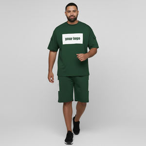 T-shirt de sport mi-lourd en coton 100% de haute qualité avec logo imprimé DTF personnalisé, taille plus, bicolore, style streetwear, ensemble 2 pièces pour homme - Product Image 4