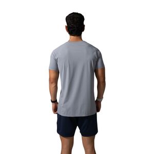 T-shirt de performance gris clair pour homme, anti-humidité, haut de gamme, col rond, pour entraînement, course à pied, gym, fitness, vêtements de sport - Product Image 6