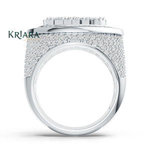 Bague Cocktail Homme en Argent 925 et Or 18K avec Moissanite, Design Couronne, Sertissage Pavé, Plaqué Rhodium, Bijou de Luxe Tendance - Product Image 4