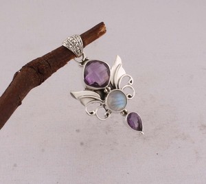 Colgante de Amatista Natural y Piedra Lunar Arcoíris, Joyería de Plata de Ley 925, Venta al por Mayor, Hecho a Mano, Gema de Amatista y Piedra Lunar Blanca - Product Image 2