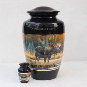 Fabricante de Urnas Funerarias, Urnas Funerarias Personalizadas con Imagen de Ciervo Dorado para Cenizas Humanas, Urna Funeraria de Latón Hecha a Mano - Product Image 2