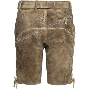 New Premium <b>Men's</b> Bavarian Lederhosen Traditional Dark <b>Brown</b> Cow Suede Leather <b>Shorts</b> with Detailed Floral Embroidery - Product Image 3
