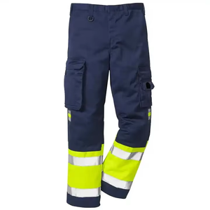Pantalon de sécurité haute visibilité réfléchissant, pantalon de travail classe 2 bleu marine avec bandes jaunes et poches, service OEM en gros - Product Image 1