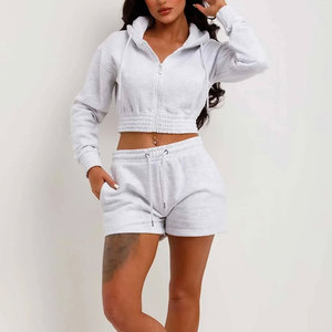 Ensemble court en molleton chaud pour femmes, sweat à capuche léger et short d'été pour femmes - Product Image 1