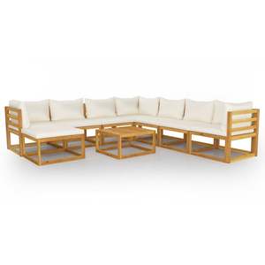 Ensemble salon patio en bois d'acacia massif crème de 9 pièces avec coussins pour le jardin - Product Image 2