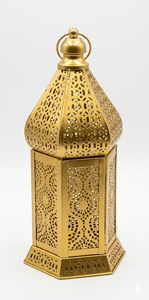 AH CREATIONS Moroccan Gold Metal <b>Lanterns</b> <b>Brass</b> Hexagonal Design Perforated Pattern Handmade Eco-Friendly Home Decoration Candle - Product Image 5