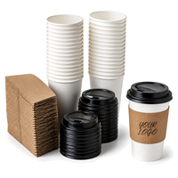 Gobelets à café en papier biodégradables personnalisés à paroi simple ou double ondulée avec couvercles et manchons
