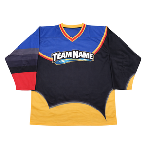 Camiseta de Hockey sobre Hielo Sublimada Personalizada en Azul, Amarillo y Negro, Uniforme de Hockey Profesional con Nombre del Equipo, Camiseta Deportiva Transpirable para Hombre - Product Image 1