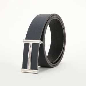 Ceinture en cuir véritable pour homme, formelle, noire, en cuir de vache, avec boucle rectangulaire en plaque argentée - Product Image 1