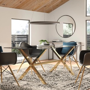 Mesa de Comedor Moderna y Ecológica de Acero Inoxidable y Vidrio con Patas de Acero Inoxidable para Uso en Hogar, Hotel o Villa - Product Image 5