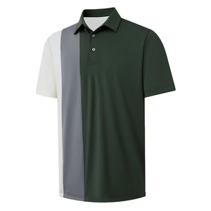 Polo pour homme à blocs de couleur, manches courtes, tricoté, décontracté, boutonné, noir, rose, rouge, coupe classique - Product Image 5