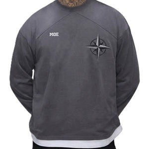 Camiseta Gráfica Raglan Streetwear para Hombre, Algodón Lavado, Camisetas Oversize para Hombre, Camisetas con Bordado de Brújula, Fabricación de Marca - Product Image 5