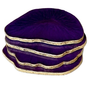 Sous-verre en résine jaune beurre fait à la main de luxe avec des sous-verres élégants en feuille d'or pour la décoration de bar à la maison - Product Image 3