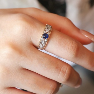Xinfly Solid 18K Gold Royal Blue Sapphire Diamond <b>Ring</b> Italian Style Hand Engraved AU750 <b>Two</b> Tone Vintage Fine Jewelry for Women - Product Image 6