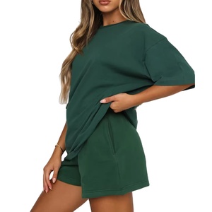 Conjunto de 2 Piezas de Shorts de Punto Azul Claro para Mujer, Cuello Redondo, Manga Corta, Corte Holgado, Casual, Primavera Verano, Color Sólido, con Bolsillo - Product Image 5