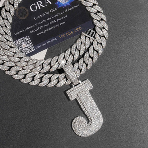 Colgante de Letra Inicial J con Moissanita VVS, Estilo Hip Hop, Chapado en Plata 925, Personalizable con Nombre, Cadena con Colgante, Joyería de Lujo, Regalo - Product Image 1