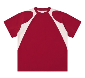 T-shirt classique à manches courtes pour homme, coupe ajustée, avec empiècements latéraux contrastants – Rouge bordeaux et crème – Coton épais pour l'impression de logo – Vente en gros personnalisée - Product Image 1