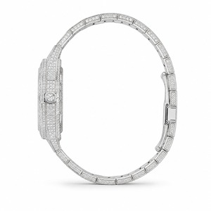 Luxury unisex Octagon Diamond Watch Stainless Steel Case Analog Quartz Movement <b>Moon</b> Phase Display 44mm Deployment Clasp - Product Image 4