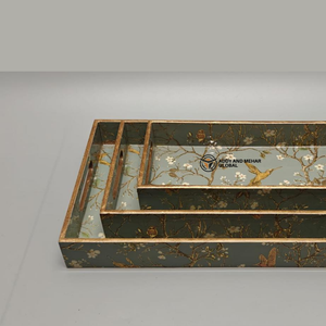 Juego de 3 bandejas de lujo artesanales de MDF con acabado de esmalte de alto brillo y asa recortada, bandejas decorativas apilables. - Product Image 3