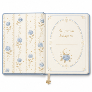 LABON Custom Powder Blue Hydrangea Moon Journal Celestial Gold Foil Leather Hardcover Aesthetic <strong>Dotted</strong> Grid <strong>Notebook</strong> Wholesale - Product Image 4