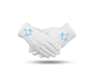 Gants de cérémonie en coton Premium Master Mason Blue Lodge avec motif carré et boussole bleus - Product Image 1