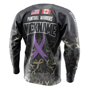 Maillot de paintball personnalisé à manches longues noir avec motif ruban et slogan « No One Fights Alone » pour usage universel - Product Image 2
