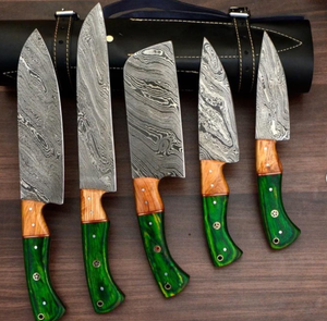 Juego de Cuchillos de Cocina LEGACY BLADES de 5 Piezas, Acero de Damasco, Mangos de Madera, Diseño Ambidiestro, Hojas de 67 Capas, Hoja Personalizable - Product Image 3