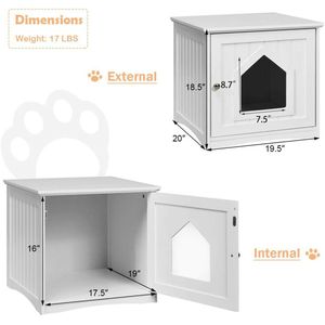 Tavolino Porta Lettiera per Gatti in Legno Bianco da 20 Pollici per Proprietari di Animali Domestici - Product Image 2