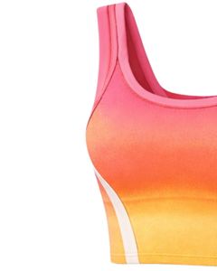 Ensemble jupe deux pièces dégradé rose-orange pour femme, comprenant un crop top sans manches et une mini-jupe taille haute extensible, tenue d'été - Product Image 3