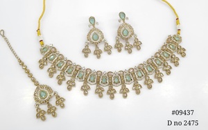 Ensemble de bijoux Mehendi 09437, collier Polki Kundan, bijoux aspect émeraude, bijoux de mariée pakistanais pour mariage, fête, femmes - Product Image 5