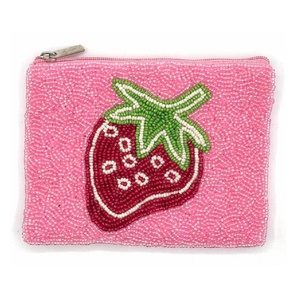 Porte-monnaie double fraise perlé avec fermeture éclair, pochette à monnaie tendance, étui pour cartes et maquillage, pochette cadeau - Product Image 2