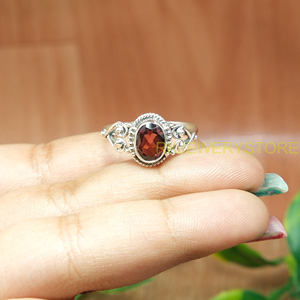 Handmade 925 Sterling <b>Silver</b> Natural Garnet Gemstone <b>Ring</b> | Oval Cut Red Garnet Bezel <b>Set</b> <b>Ring</b> | Vintage Artisan <b>Silver</b> Jewelry - Product Image 3