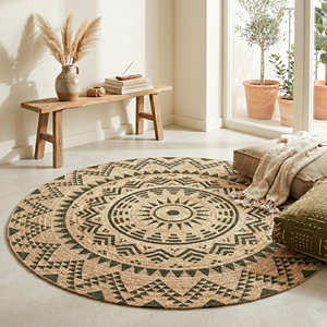 Alfombra de Yute Trenzada con Estampado de Mandala Colorido para Sala de Estar, Estilo Contemporáneo, Orgánico, Moderno y Nórdico - Product Image 3
