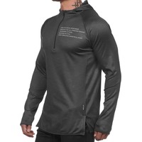 Sudadera con capucha de punto sólido para hombre, con cremallera de un cuarto, para gimnasio, ropa deportiva, de secado rápido, para correr, entrenar, trotar, fitness, tipo jersey.