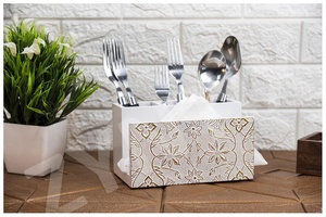 Handmade MDF Resin Napkin Holder Square Floral Black Tray For Hotel Dining <b>Tabletop</b> Weighted Metal Arm Tissue Dispenser - Product Image 3