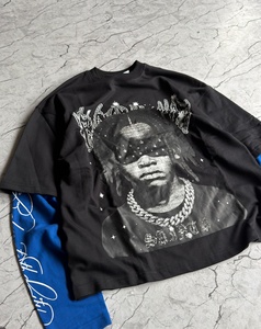 T-shirt à manches longues double couche pour homme, imprimé DTG, style streetwear, fabriqué sur mesure - Product Image 2