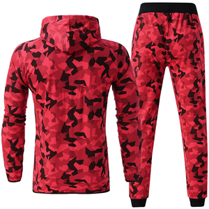 Men Red <b>Camouflage</b> Hooded <b>Tracksuit</b> Full Zipper Sporty Casual Jogging Set 100% Polyester Autumn Wear - Product Image 5