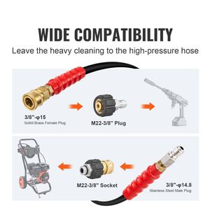Tubo per Idropulitrice Senza Pieghe 100FT 3/8'' Maschio 14.8 3/8'' Femmina 15, Raggio di Piegatura 4.9FT per la Maggior Parte delle Idropulitrici ad Alta Pressione - Product Image 2