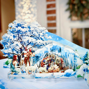 Christmas 3D Pop-Up Greeting Card With Snowy Nativity Scene Paper Holiday Card Digital Printing Matte Varnishing - Product Image 1