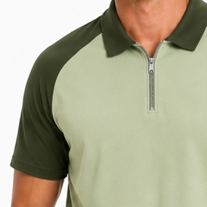 Top selling Men's Sage Green and Olive Green Quarter <b>Zip</b> <b>Polo</b> Shirt Color Block Raglan Sleeve Custom Logo Golf Shirts - Product Image 3