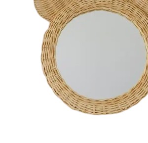 Modern Minimalist Solid Woven Animal Ear Design <b>Mirror</b> Rattan Kids Room Decor Handmade Natural Wicker <b>Hanging</b> <b>Wall</b> Decor - Product Image 4