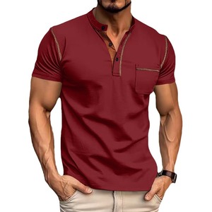 Men's <b>Red</b> Short Sleeve Knitted <b>Polo</b> <b>Shirt</b> Solid Color Casual Style Regular Fit - Product Image 2