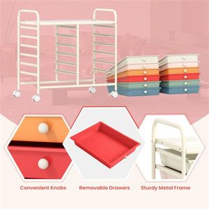 Carrello Portaoggetti Multicolore a 12 Cassetti, 2 File, 10 Livelli, 4 Ruote (2 con Freno), Telaio Bianco Macaron - Product Image 6
