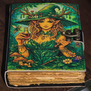 Personalized Gothic Printed Leather Journal, Raven Girl Artwork Notebook Handmade Floral <b>Diary</b> Deckle Edge Paper, Christmas Gift - Product Image 2