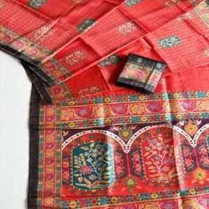 VASTRA COTTAGE Sari de seda suave para mujer con tejido jacquard y estampado digital de pashmina, sari de fiesta étnico de alta calidad - Product Image 3