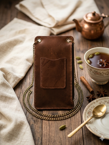 Funda Larga para Teléfono Móvil, Hecha a Mano con Cuero Genuino de Primera Calidad, con Botón, Ecológica, Multifuncional, con Ranuras para Tarjetas y Efectivo - Product Image 4