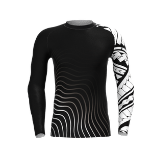 เสื้อรัดกล้ามเนื้อแขนยาวสำหรับผู้ชาย สีดำขาว ลายคลื่น ลายชนเผ่า สำหรับออกกำลังกาย ฟิตเนส เทรนนิ่ง เพิ่มประสิทธิภาพการเล่นกีฬา - Product Image 3